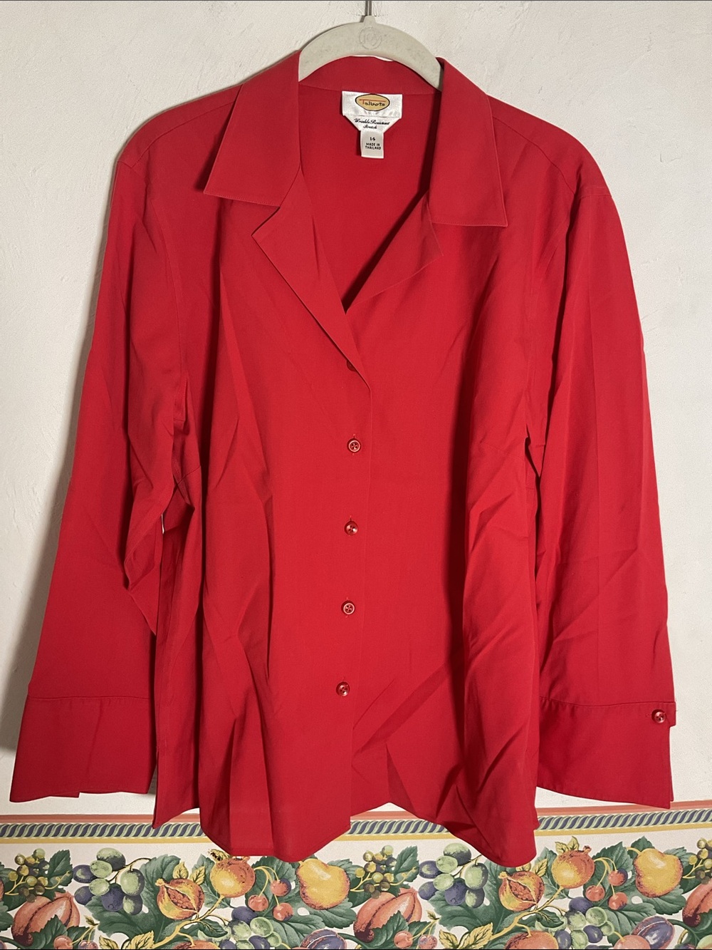 Talbots Red Wrinkle Resistant Stretch Button Front Shirt Blouse Size 14
